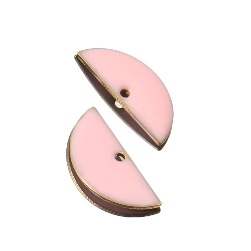 Pendants, Half-Round, Flat, Double-Sided, Light Pink, Enameled, Brass, 18mm - BEADED CREATIONS