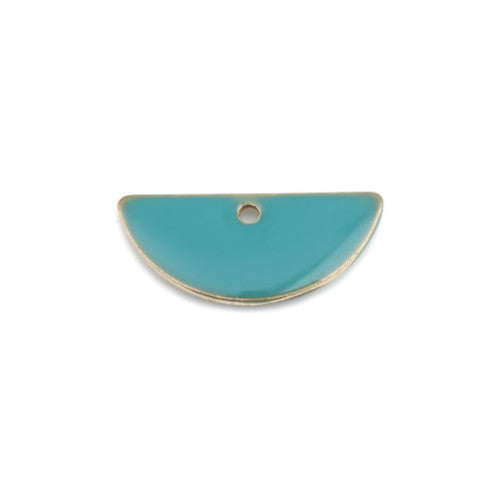 Pendants, Half-Round, Flat, Double-Sided, Teal, Enameled, Brass, 18mm - BEADED CREATIONS