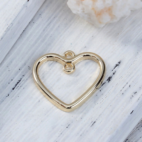 Pendants, Heart, Open, With Double Loop, Light Gold, Alloy, 21mm - BEADED CREATIONS