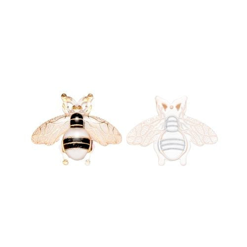 Pendants, Honey Bee, Acrylic, Transparent, Antique White, Black, Light Gold, 26.5mm - BEADED CREATIONS