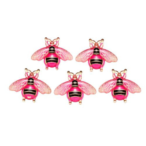 Pendants, Honey Bee, Acrylic, Transparent, Fuchsia, Black, Light Gold, 26.5mm - BEADED CREATIONS