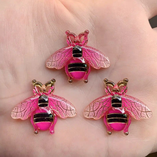 Pendants, Honey Bee, Acrylic, Transparent, Fuchsia, Black, Light Gold, 26.5mm - BEADED CREATIONS