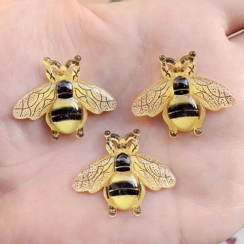 Pendants, Honey Bee, Acrylic, Transparent, Yellow, Black, Light Gold, 26.5mm - BEADED CREATIONS