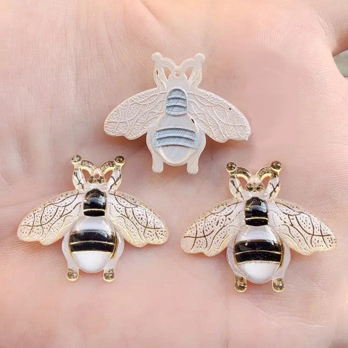 Pendants, Honey Bee, Acrylic, Transparent, Antique White, Black, Light Gold, 26.5mm - BEADED CREATIONS