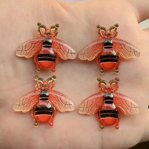 Pendants, Honey Bee, Acrylic, Transparent, Orange, Black, Light Gold, 26.5mm - BEADED CREATIONS