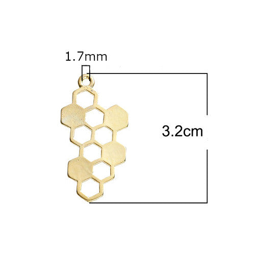 Pendants, Honeycomb, Gold Plated, Alloy, 32mm - BEADED CREATIONS