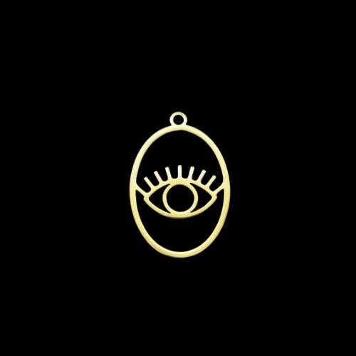 Pendants, Lashed Eye, Oval, Stainless Steel, Gold Plated, 32mm - BEADED CREATIONS