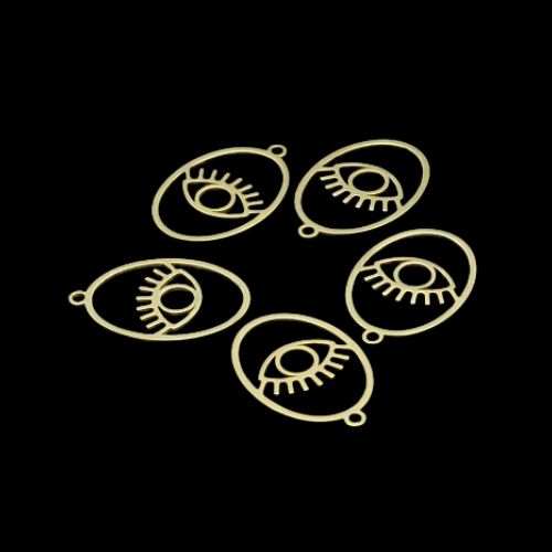 Pendants, Lashed Eye, Oval, Stainless Steel, Gold Plated, 32mm - BEADED CREATIONS