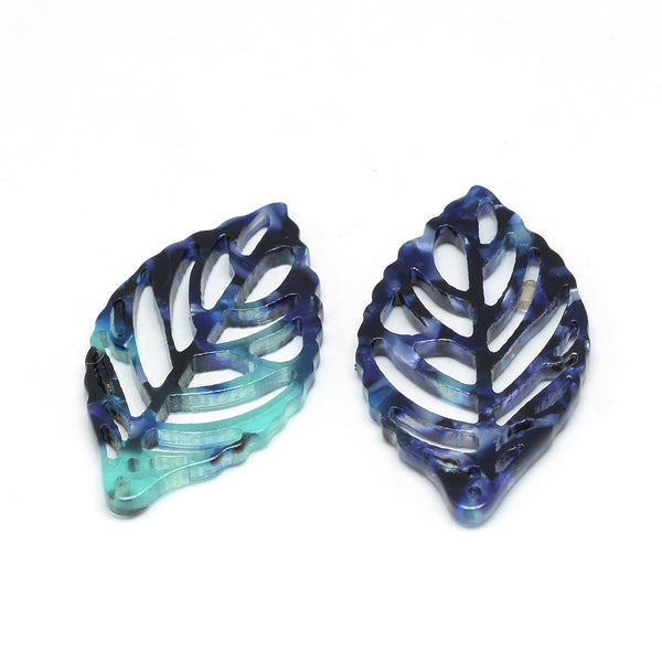 Pendants, Leaf, Openwork, Midnight, Acetate, 38.5mm - BEADED CREATIONS