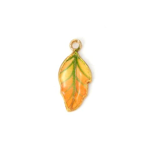 Pendants, Leaf, Single-Sided, Enameled, Gradient Orange, Gold Plated, Alloy, 22mm - BEADED CREATIONS