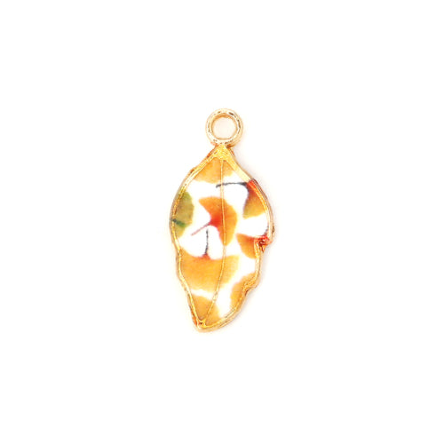 Pendants, Leaf, Single-Sided, Enameled, Multicolored, Gold Plated, Alloy, 22mm - BEADED CREATIONS