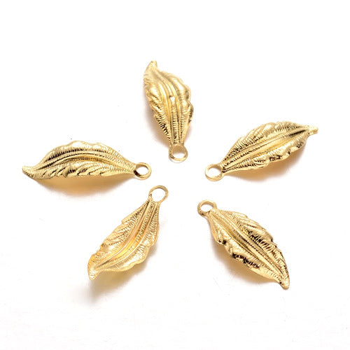 Pendants, Leaf, Textured, Gold Plated, Iron, 29mm - BEADED CREATIONS