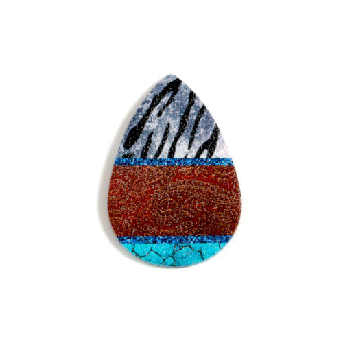 Pendants, Leatherette, Teardrop, Zebra Print, Turquoise, Brown, 5.5cm - BEADED CREATIONS