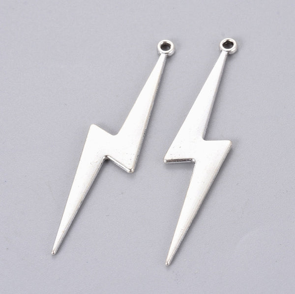 Pendants, Lightning Bolt, Antique Silver, Alloy, 52mm - BEADED CREATIONS