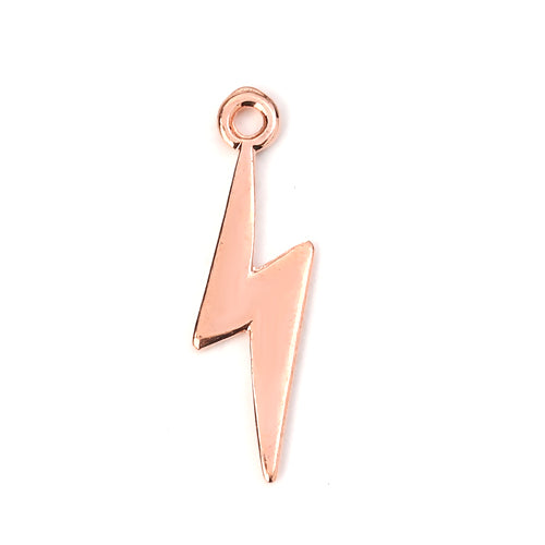 Pendants, Lightning Bolt, Rose Gold Plated, Alloy, 30mm - BEADED CREATIONS