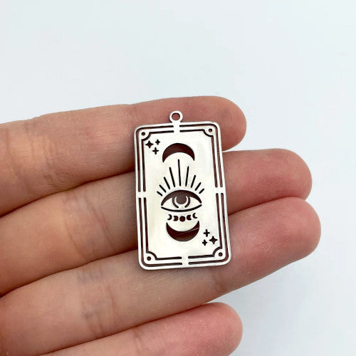 Pendants, Moon Phases, Stars, Eye, Stainless Steel, Silver, 32mm - BEADED CREATIONS