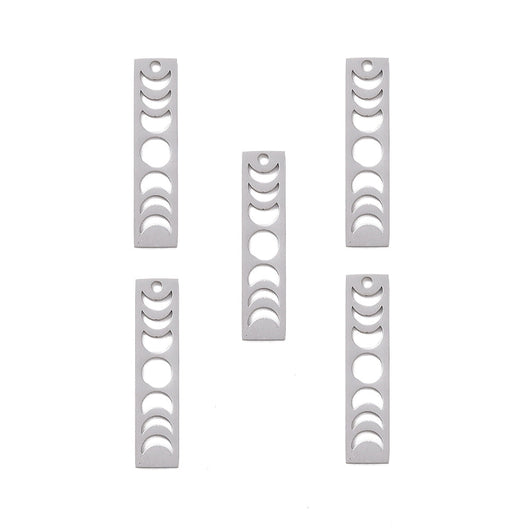 Pendants, Moon Phases, Vertical Bar, Stainless Steel, Silver, 35mm - BEADED CREATIONS