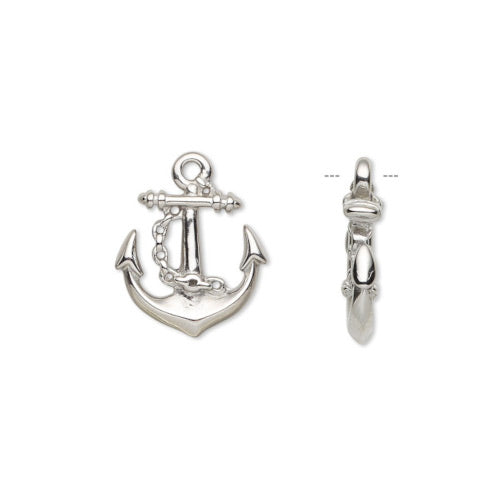 Pendants, Nautical, Anchor, Double-Sided, Antique Silver, Alloy, 27mm - BEADED CREATIONS