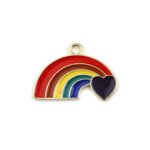 Pendants, Rainbow With Heart, Single-Sided, Enameled, Light Gold Alloy, 20-24mm - BEADED CREATIONS