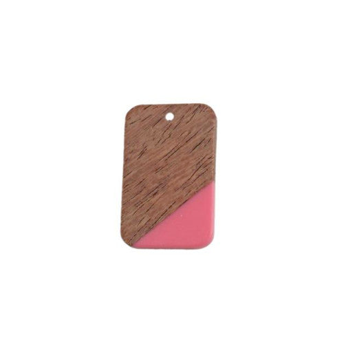 Pendants, Rectangle, Walnut Wood, Pink, Resin, 30.3mm - BEADED CREATIONS