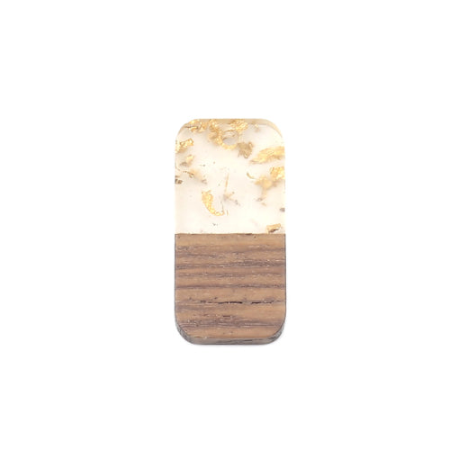 Pendants, Rectangle, Walnut Wood, Resin, Clear, Gold Foil, 27mm - BEADED CREATIONS
