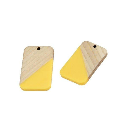 Pendants, Rectangle, Walnut Wood, Resin, Yellow, 30.3mm - BEADED CREATIONS