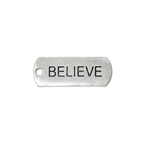 Pendants, Rectangle, With Word Believe, Antique Silver, Alloy, 21mm - BEADED CREATIONS