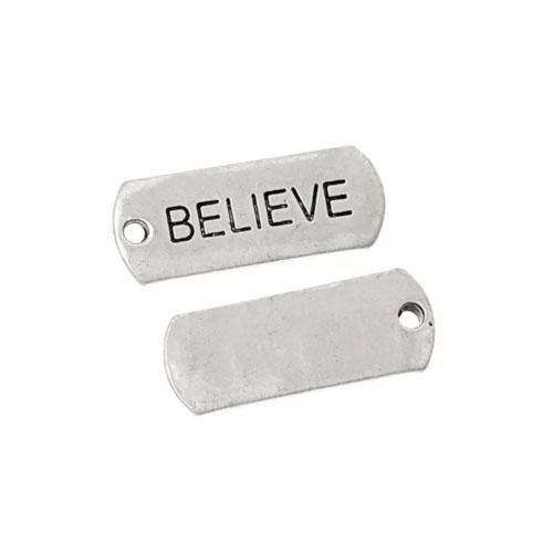 Pendants, Rectangle, With Word Believe, Antique Silver, Alloy, 21mm - BEADED CREATIONS