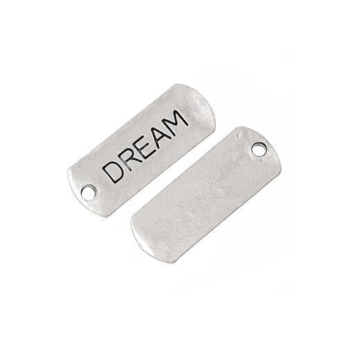 Pendants, Rectangle, With Word Dream, Antique Silver, Alloy, 21mm - BEADED CREATIONS