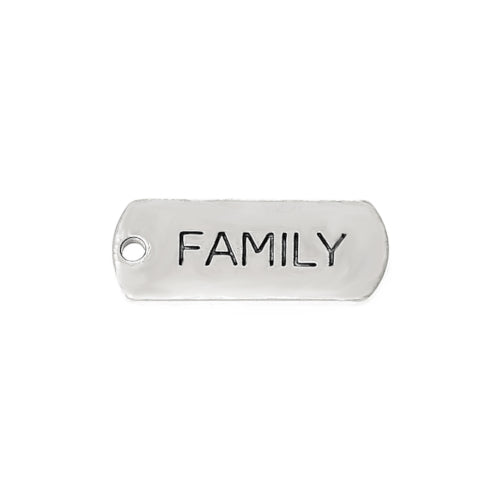 Pendants, Rectangle, With Word Family, Antique Silver, Alloy, 21mm - BEADED CREATIONS