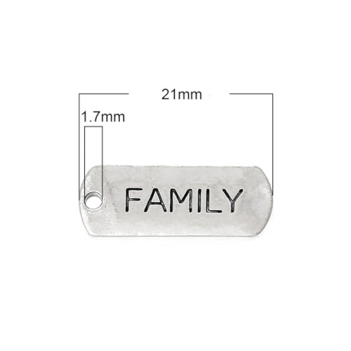 Pendants, Rectangle, With Word Family, Antique Silver, Alloy, 21mm - BEADED CREATIONS