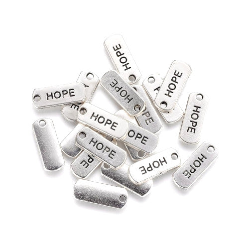 Pendants, Rectangle, With Word Hope, Antique Silver, Alloy, 21mm - BEADED CREATIONS