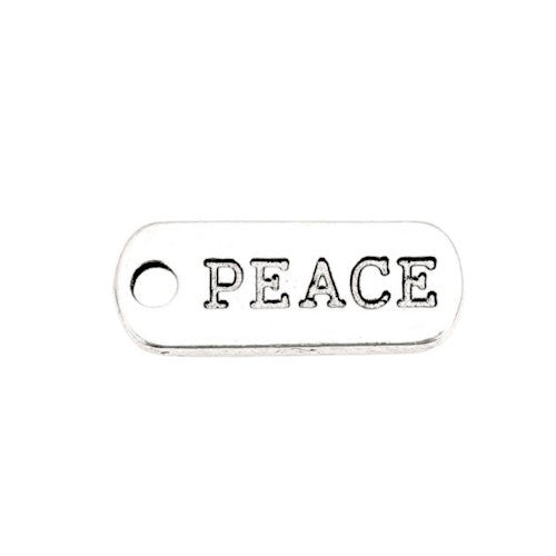 Pendants, Rectangle, With Word Peace, Antique Silver, Alloy, 21mm - BEADED CREATIONS