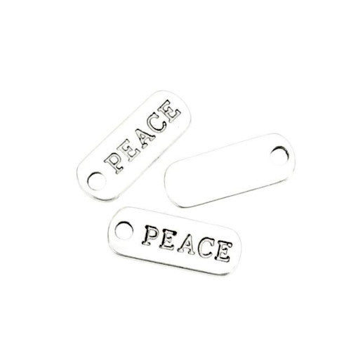 Pendants, Rectangle, With Word Peace, Antique Silver, Alloy, 21mm - BEADED CREATIONS