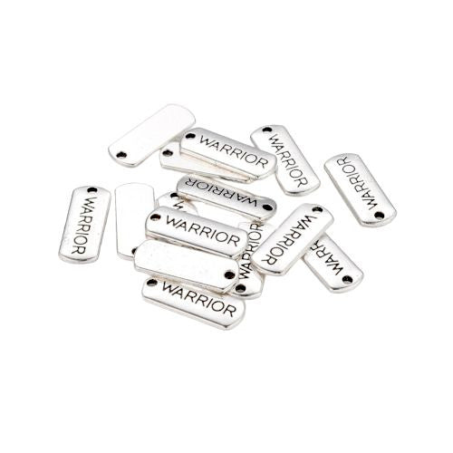 Pendants, Rectangle, With Word Warrior,  Antique Silver, Alloy, 21mm - BEADED CREATIONS