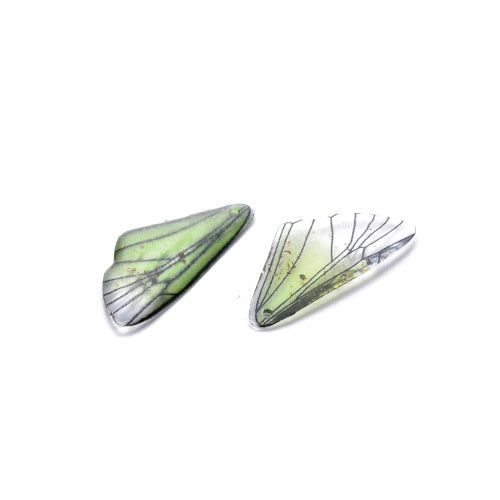 Pendants, Resin, Butterfly Wings, Transparent, Light Green, With Gold Foil, 24.5mm - BEADED CREATIONS