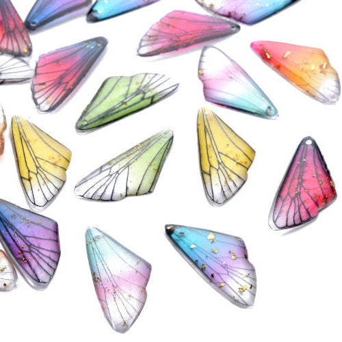 Pendants, Resin, Butterfly Wings, Transparent, Mixed Colors, 24.5mm - BEADED CREATIONS