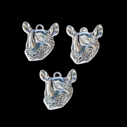 Pendants, Rhino Head, Single-Sided, Antique Silver, Alloy, 23mm - BEADED CREATIONS