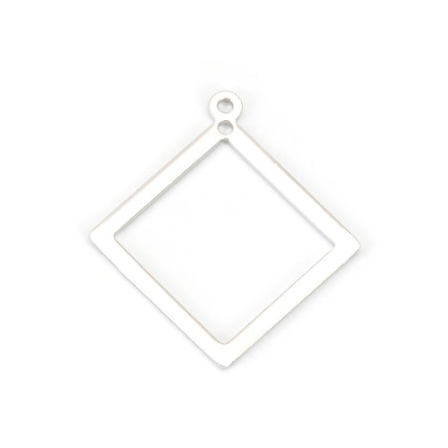 Pendants, Rhombus, Laser-Cut, 18K Platinum Plated, Brass, 23mm - BEADED CREATIONS