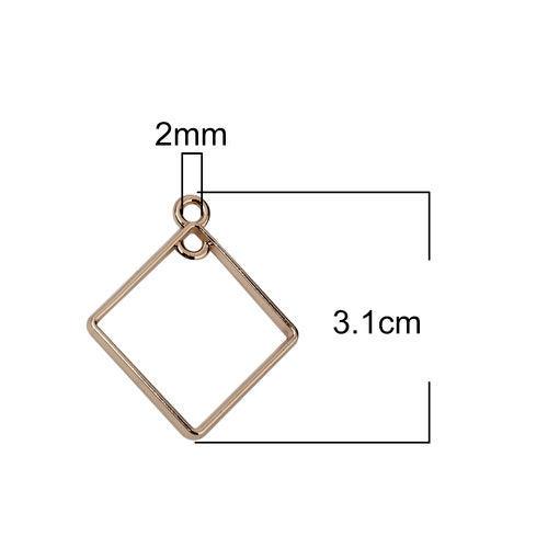 Pendants, Rhombus, Open, With Double Loop, Light Gold, Alloy, 31mm - BEADED CREATIONS