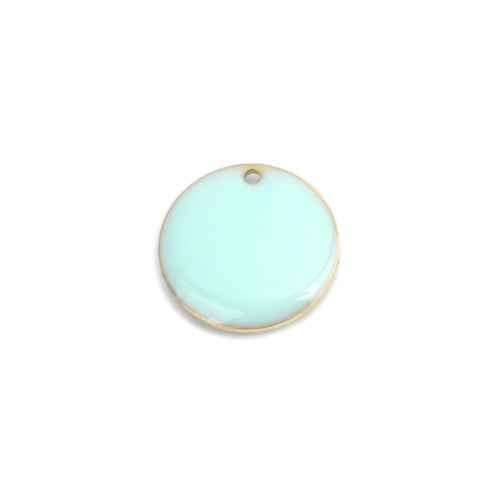Pendants, Round, Flat, Double-Sided, Light Blue, Enameled, Gold Plated, Brass, 16mm - BEADED CREATIONS