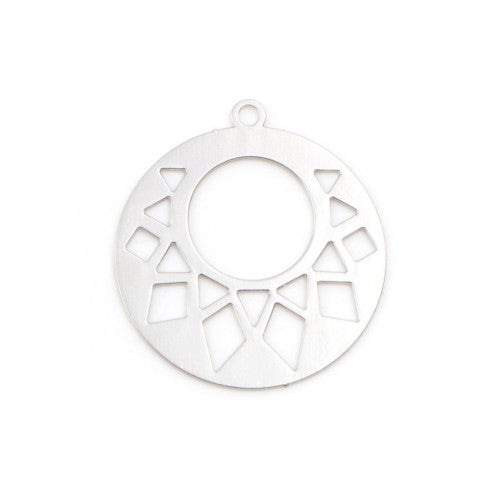 Pendants, Round, Geometric, Laser-Cut, Silver, Enamel, Iron, 22mm - BEADED CREATIONS