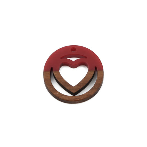 Pendants, Round, Laser-Cut, Heart, Cherry Red, Wood And Resin, Focal, 25mm - BEADED CREATIONS