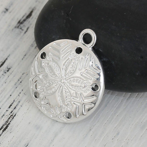Pendants, Sand Dollar, Round, Silver Plated, Alloy, 21mm - BEADED CREATIONS