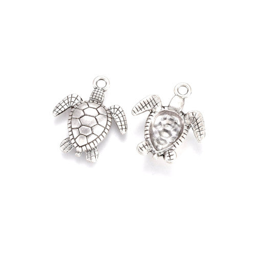 Pendants, Sea Turtle, Single-Sided, 28.5x24.5mm,Thai Sterling Silver Plated - BEADED CREATIONS