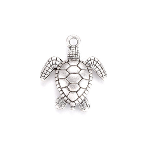 Pendants, Sea Turtle, Single-Sided, 28.5x24.5mm,Thai Sterling Silver Plated - BEADED CREATIONS