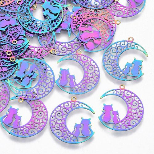 Pendants, Stainless Steel, Crescent Moon, (IP), Rainbow, 22mm - BEADED CREATIONS