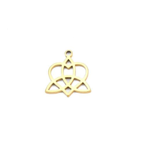 Pendants, Stainless Steel, Heart With Celtic Knot, 18K Gold Plated, 21mm - BEADED CREATIONS