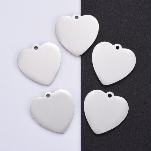 Pendants, Stainless Steel, Heart, Blank Stamping Tags, 20mm - BEADED CREATIONS