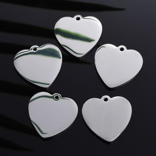 Pendants, Stainless Steel, Heart, Blank Stamping Tags, 20mm - BEADED CREATIONS